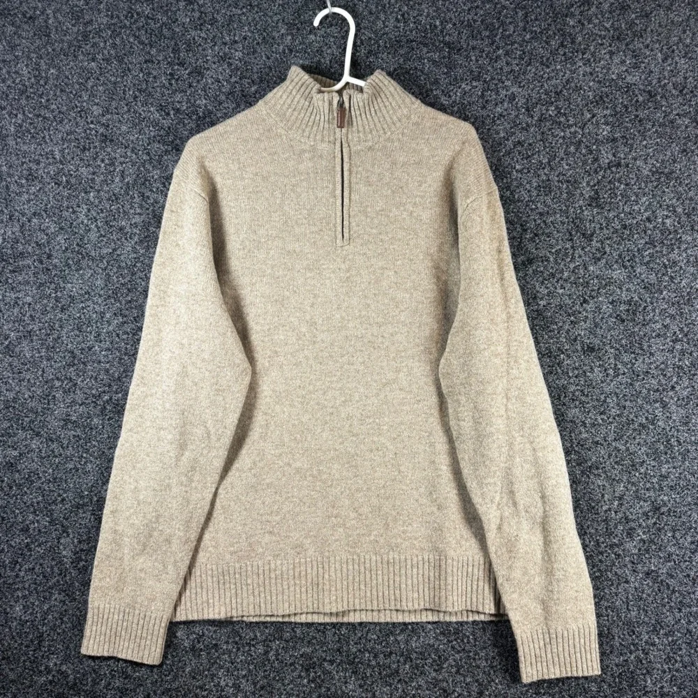 J. Crew Mens XL Lambswool Quarter Zip Sweater Tan Beige Heathered Mock Neck Knit